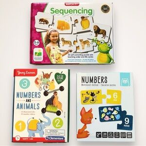 Montessori Puzzle Bundle (3 Sets) – Numbers, Animals & Sequencing Learning Toys